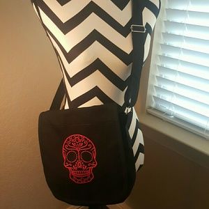 Small Black Sugar Skull Messenger Bag
